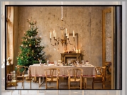 Boże Narodzenie, Choinka, Stół, Krzesła