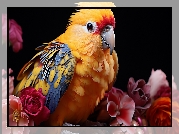 Ptak, Papuga, Kwiaty