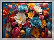Kwiaty, Kolorowe, Róże, Gerbery, Grafika