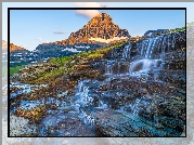 Stany Zjednoczone, Stan Montana, Park Narodowy Glacier, Góra, Wodospady, Skały