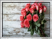 Kwiaty, Róże, Bukiet, Deski