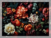 Kwiaty, Różnokolorowe, Rozwinięte, Grafika