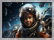 Chłopiec, Mały, Astronauta, Skafander, Kosmiczny, Kosmos