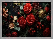 Kwiaty, Grafika, Czerwone, Róże