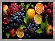 Owoce, Winogrona, Jeżyny, Pomarańcza, Cytryny, Jabłka