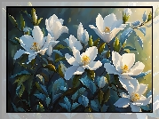 Białe, Kwiaty, Magnolie, Grafika