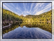 Jezioro, Bear Lake, Park Narodowy Gór Skalistych, Stan Kolorado, Stany Zjednoczone, Drzewa, Las, Odbicie